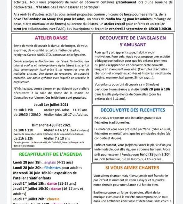 Nouvelles activités « Courcelles Montgeroult Sports »