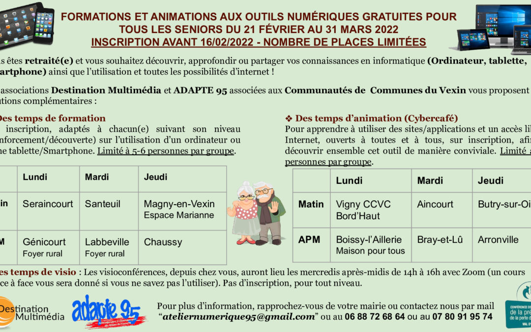 FORMATIONS ET ANIMATIONS AUX OUTILS NUMÉRIQUES GRATUITES POURTOUS LES SENIORS