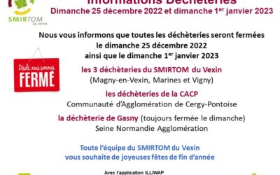 Fermeture des déchèteries 25/12/2022 & 01/01/2023