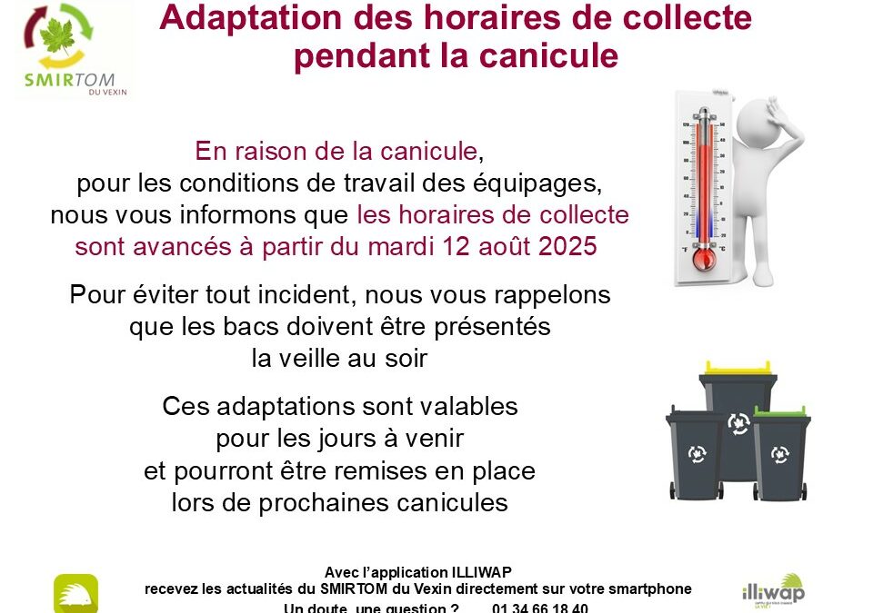 SMIRTOM, adaptation des horaires de collecte pendant la canicule